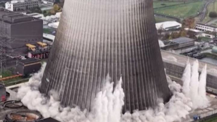 Germany demolishes cooling towers at nuclear power plant