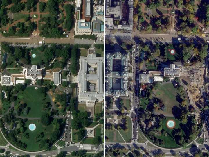 Imágenes satelitales muestran cómo Trump destruyó por completo el Ala Este de la Casa Blanca, aplanando 123 años de historia