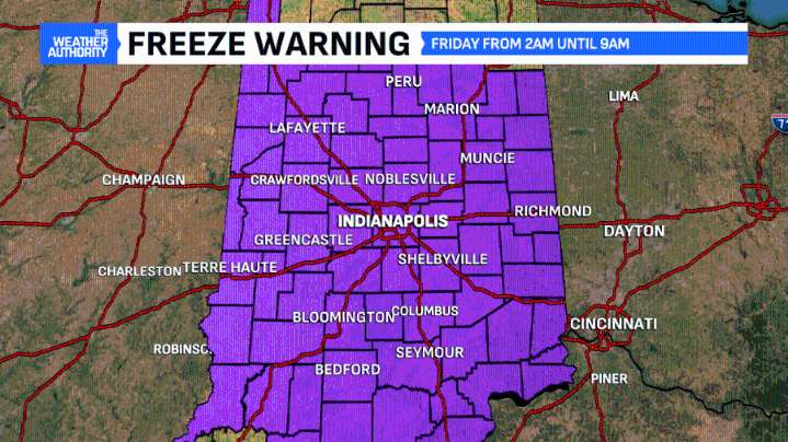 A Freeze Warning for Friday morning