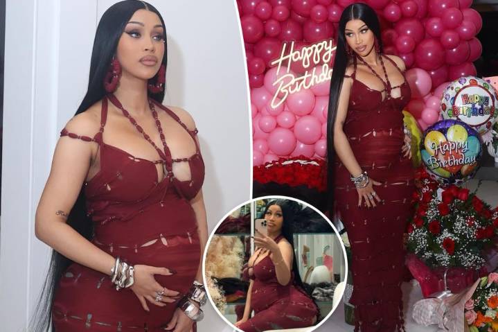 Pregnant Cardi B celebrates 33rd birthday in cutout dress