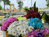 Vendedores de flores listos para la conmemoración de los difuntos
