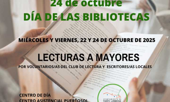 Puerto Lumbreras celebrará el Día Internacional de las Bibliotecas con lecturas a mayores por voluntarios y escritores locales