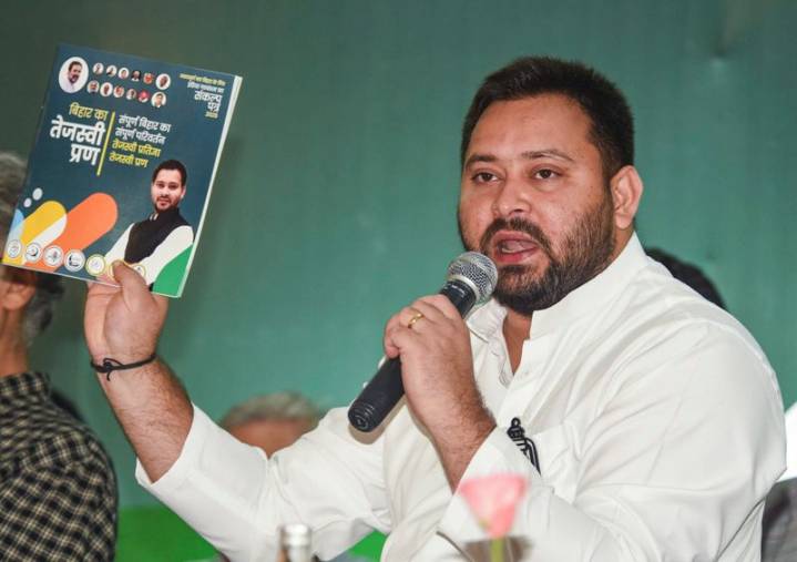 BJP using Nitish to further its interest, alleges Tejashwi as he releases INDIA bloc’s Bihar poll manifesto