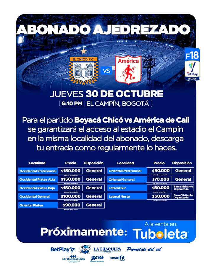 Boyacá Chicó anuncia precios de boletería para su partido en El Campín frente a América