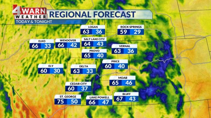 Partly cloudy with isolated showers and storms across southern Utah Thursday afternoon