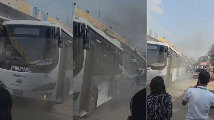 VIDEO: Electric Bus Catches Fire At Nigdi Bus Stop In Pimpri