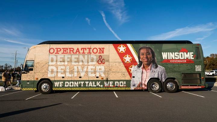 Earle-Sears campaign bus catches fire en route to event