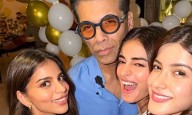 Karan Johar strikes a pose with B-town newbies Suhana Khan, Shanaya Kapoor at Ananya Panday's lavish birthday bash