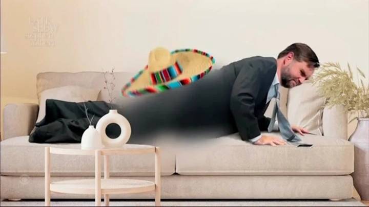 Colbert Counters Trump's Sombrero Meme With JD Vance Schtupping A Couch