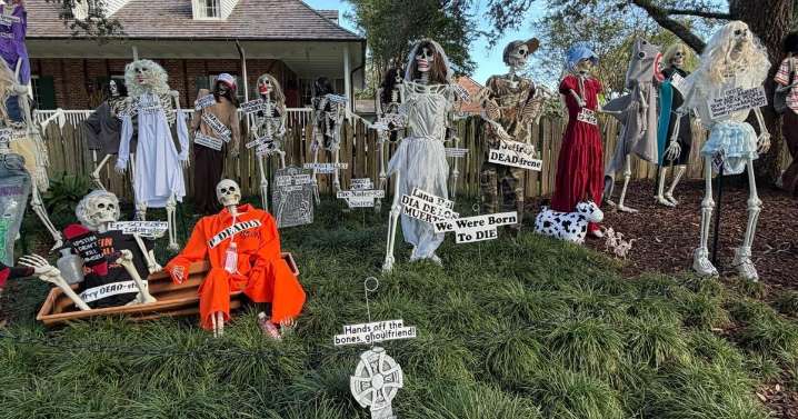 Skelebrity graveyard turns Baton Rouge's Bocage Boulevard into a bone