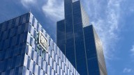 General Motors logo affixed to top of new Hudson's office building
