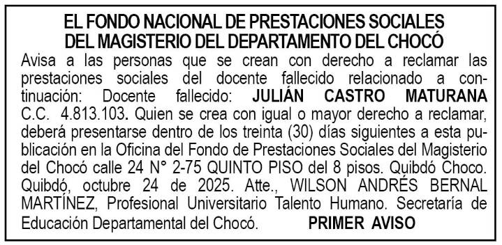 Edicto 1er. aviso Julián Castro Maturana