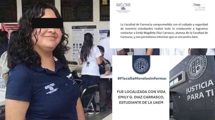 Localizan sana y salva a estudiante de la UAEM en Cuernavaca