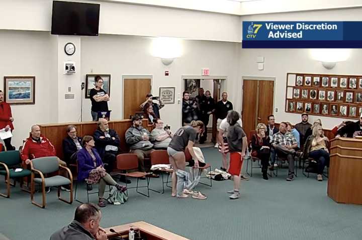 Protesters undress at Augusta school board meeting over Title IX policy