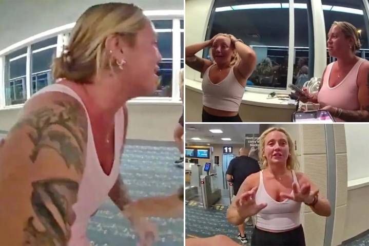 Sunburned New Jersey sisters break silence over viral Florida airport meltdown with Frontier worker