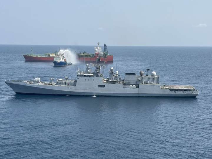INS Trikand battles blaze, rescues crew after LPG tanker explosio