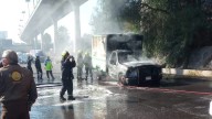 Arde camioneta en la autopista México