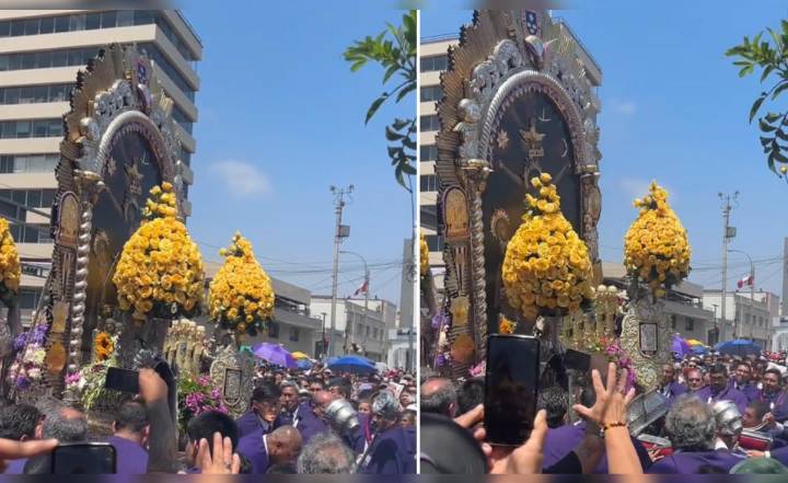 Casi se cae el Señor de los Milagros en su recorrido frente al Hospital Arzobispo Loayza