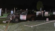 Car catches fire after crash into Austintown cemetery
