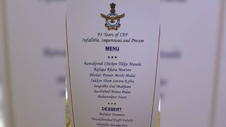 ‘Balakot Tiramisu’ to ‘Rawalpindi Chicken Tikka’: IAF’s 93rd anniversary dinner menu goes viral for witty Pakistan
