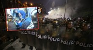 Policías terminan heridos y ensangrentados tras fuertes enfrentamientos con los manifestantes Uno de los agentes de la PNP terminó con el ojo muy herido, tras haber sido impactado por un objeto contun