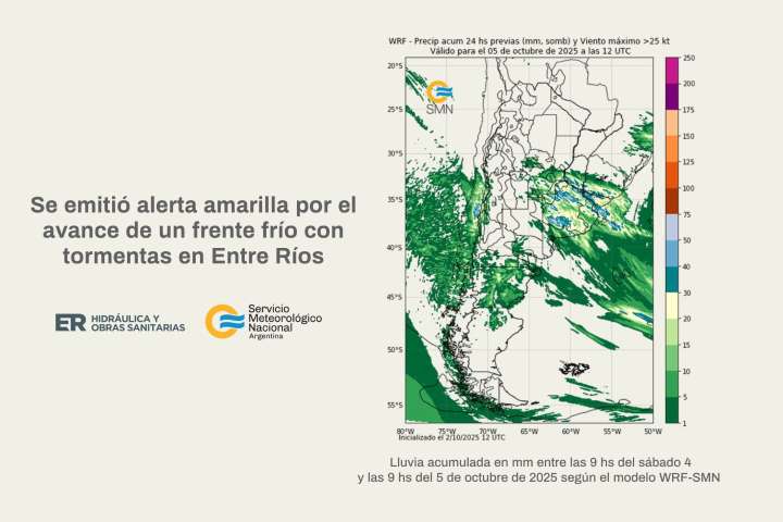 Se emitió alerta amarilla por el avance de un frente frío con tormentas en Entre Ríos