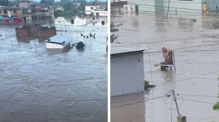 Dos abuelitos quedan atrapados por inundaciones en Poza Rica; vecinos claman ayuda para su rescate