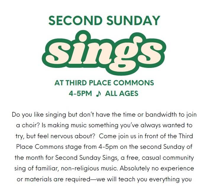 Community singing Sunday at Third Place Commons October 12, 2025
