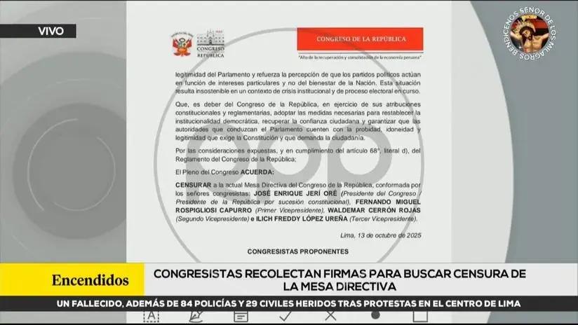 Congresistas recolectan firmas para buscar la censura de la Mesa Directiva