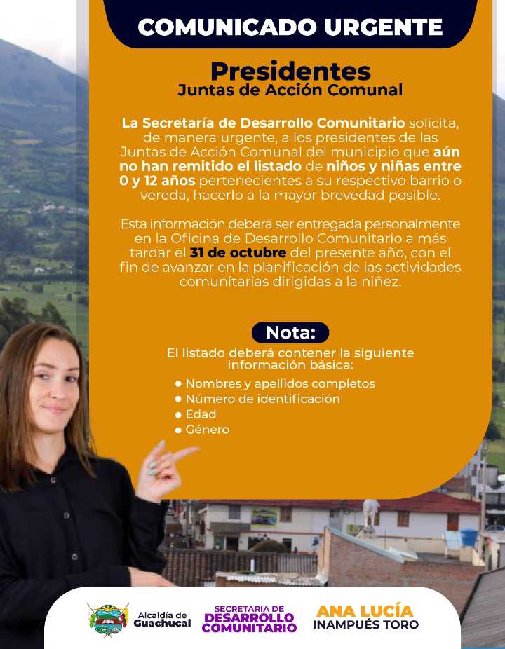 Llamado de la Alcaldía de Guachucal a presidentes de Juntas de Acción Comunal