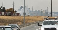 Train fire blocks Trent Avenue between Argonne and Park Road in Spokane Valley