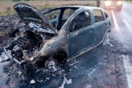 Un auto se incendió por completo tras atropellar un carpincho en tramo correntino de Ruta 14