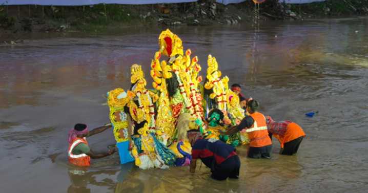 ‘Durga Puja’ festival over peacefully, images of Mother Goddess immersed in river at Dashamighat