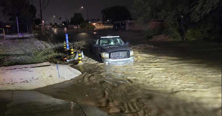 Tucson Fire rescues driver from truck stuck in flooded wash