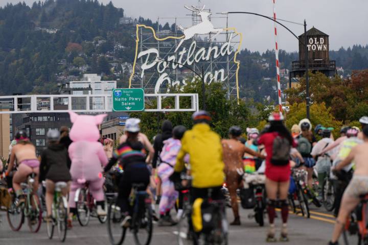 Naked bike riders demonstrate against federal troops in ‘quintessentially Portland’ protest