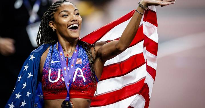 Women's long jump takes over Times Square as Athlos brings track to the bright lights