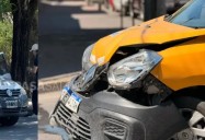 Violento choque frontal entre un auto y un utilitario cerca de la Terminal de Ómnibus