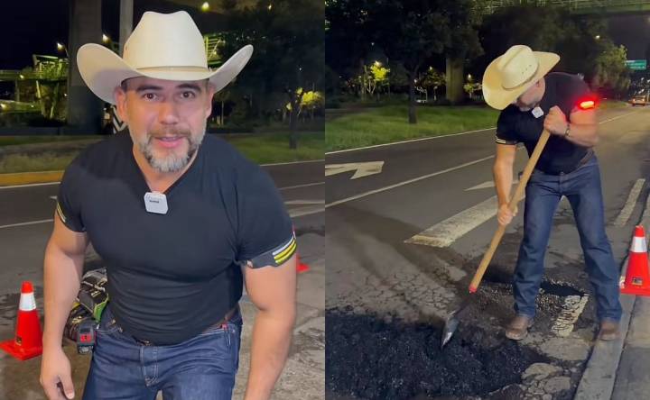 Tiktoker “El Potro” tapa su primer bache en CDMX y causa furor en la red