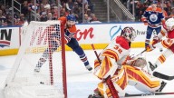 Leon Draisaitl scores his 400th NHL goal in the Oilers' opening shootout loss to the Flames