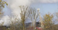Scrap lumber on fire at Welland landfill site