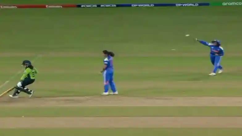 Cricket Deepti Sharma’s Throw Accidentally Hits Sidra Amin on Her Leg During IND-W vs PAK-W ICC Women’s World Cup 2025 Match (Watch Video)