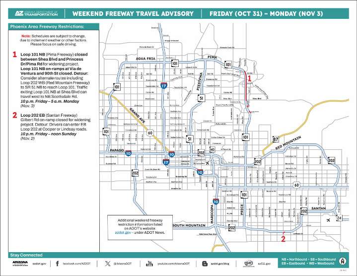 Northbound Loop 101 section to close this weekend in Scottsdale