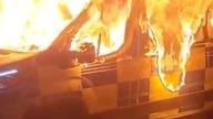 Anti-immigrant protesters set police van on fire