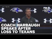 Coach John Harbaugh speaks after Ravens get blown out by Texans at home