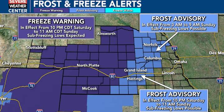 Frost and freeze alerts in place early Sunday morning