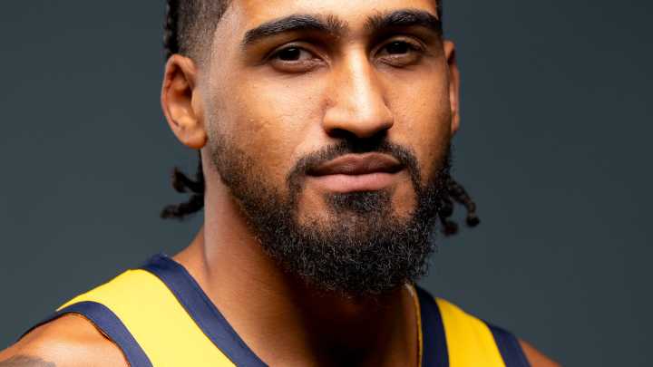 Obi Toppin speaks to the media after the Pacers' Fan Jam event