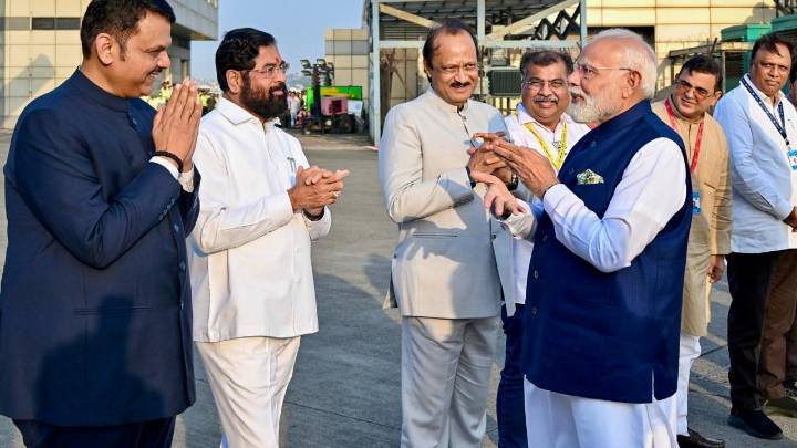IN PHOTOS: CM Fadnavis, deputy CMs Eknath Shinde and Ajit Pawar meet PM Modi