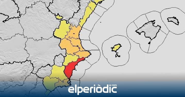La AEMET activa el aviso rojo por lluvias torrenciales este viernes en el sur de Alicante
