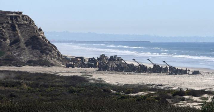 Patrol vehicle hit by shrapnel as Marines fired live artillery over California interstate, highway patrol says