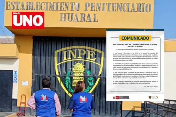 Fuga en Huaral: INPE destituye a director y subdirector del penal tras escape de interno
